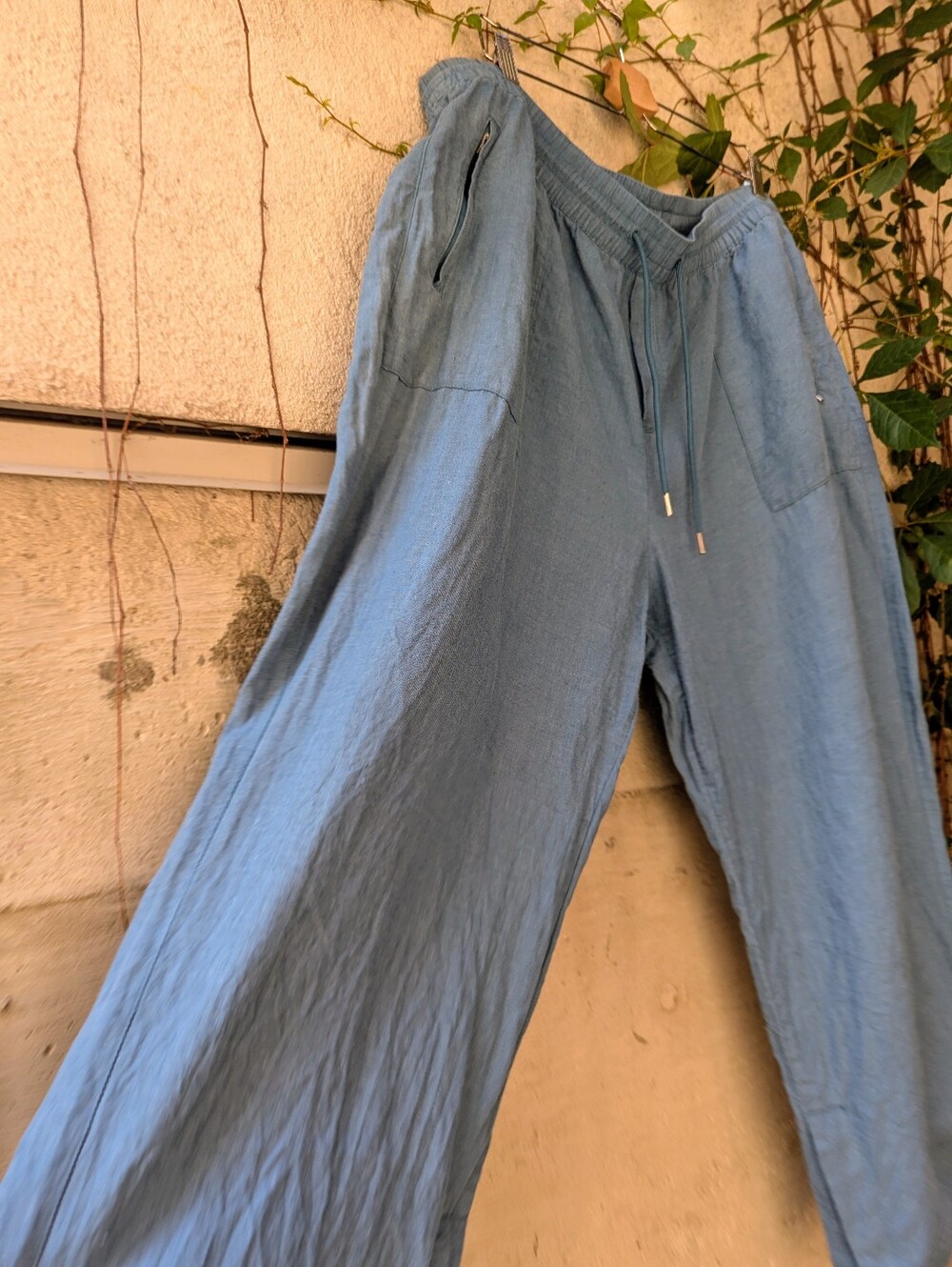 Plus Size Athleta Linen Wide Leg Pants | Size 24 | Turquoise | Drawstring - Picture 12 of 12